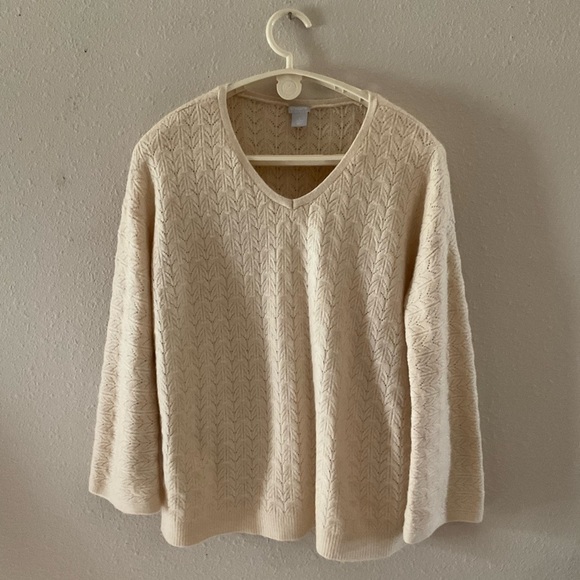 Chico's Sweaters - Chico’s Cable Knit Sweater V-Neck “Drama” Pullover Oatmeal Women’s 8 (Chico’s 1)
